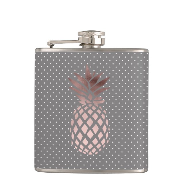 elegant chick rose gold pineapple polka dots hip flask (Front)