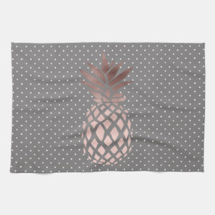 elegant chick rose gold pineapple polka dots kitchen towel