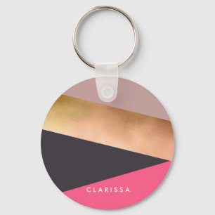 elegant chick rose gold pink grey colour block keychain