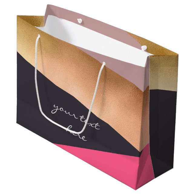elegant chick rose gold pink grey colour block large gift bag (Front Angled)