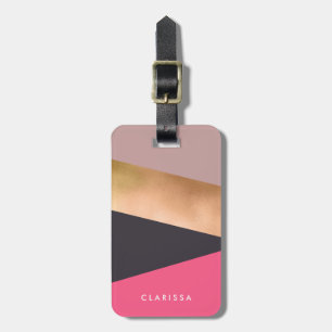 elegant chick rose gold pink grey colour block luggage tag
