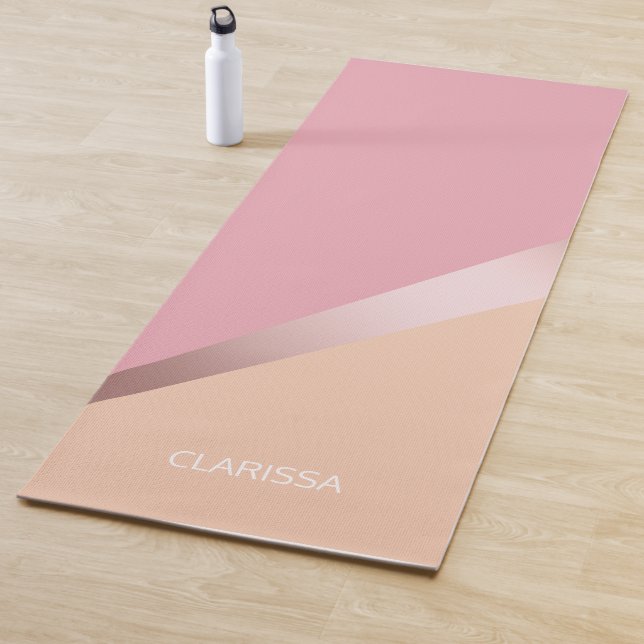 Elegant chick rose gold pink & orange geometric yoga mat (In Situ)