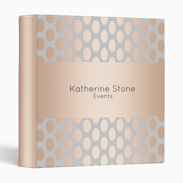 Elegant Chick Rose Gold Polka Dots Pattern Grey Binder (Front/Spine)