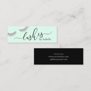 Elegant chick silver glitter mint green lashes mini business card