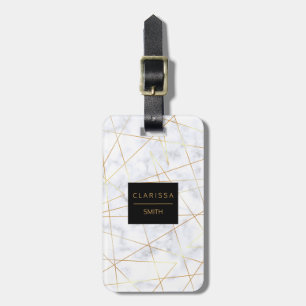 elegant chick white marble faux gold geometric luggage tag
