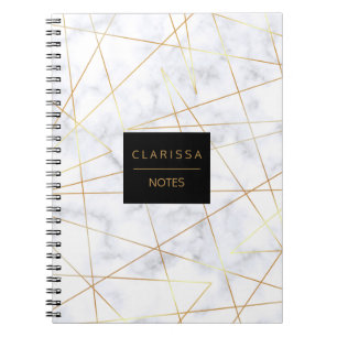 elegant chick white marble faux gold geometric notebook
