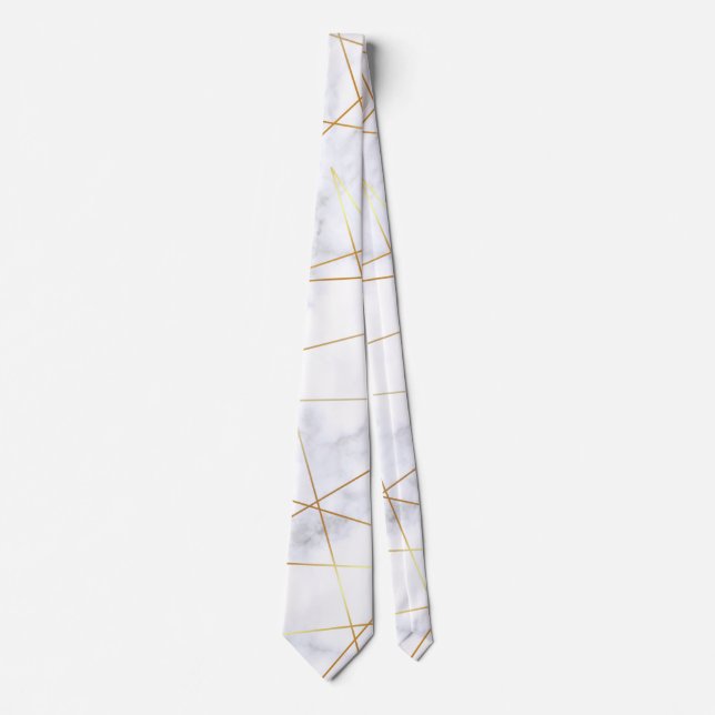elegant chick white marble faux gold geometric tie (Front)