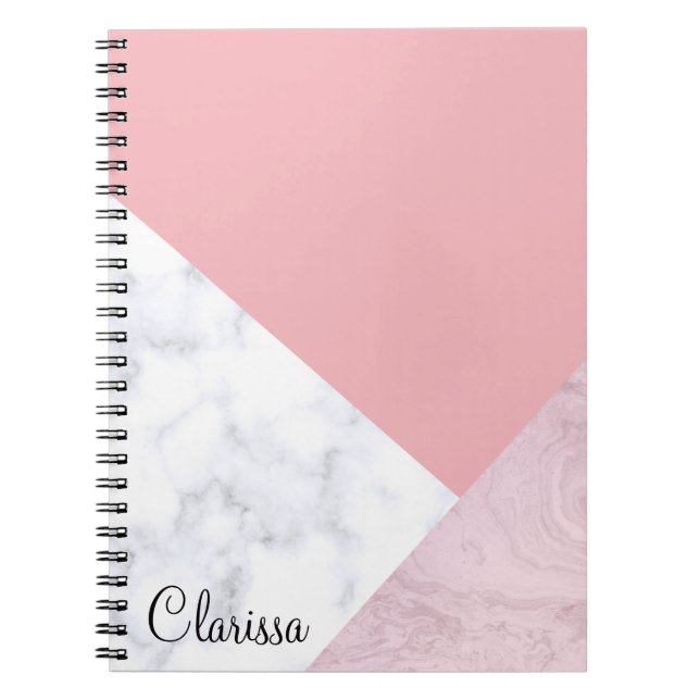 Elegant chick white pastel pink marble geometric notebook (Front)