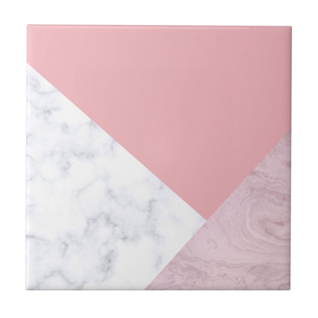 Elegant chick white pastel pink marble geometric tile (Front)