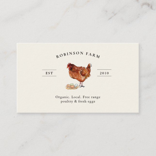 Elegant Chicken and  Fresh egg Farm Business Card (Front)