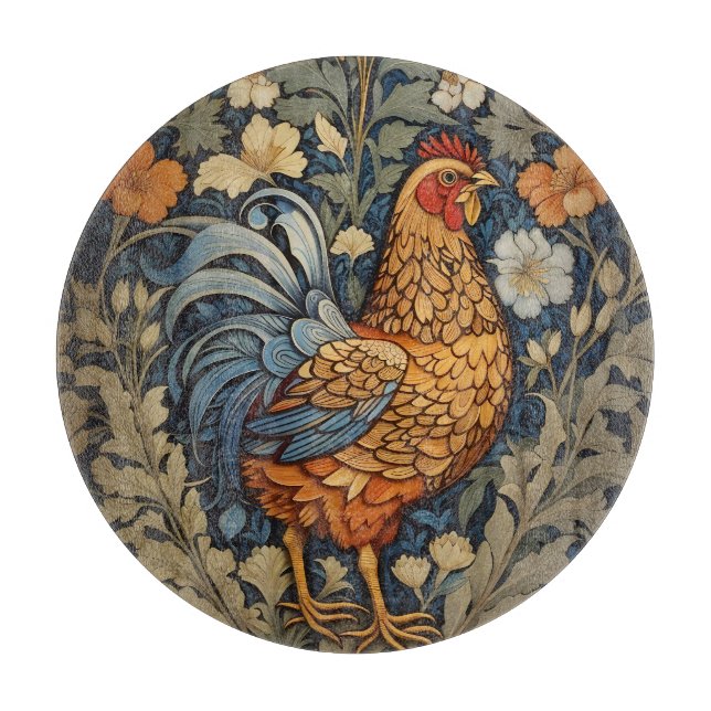 Elegant Chicken William Morris Inspired Floral Cutting Board (Front)