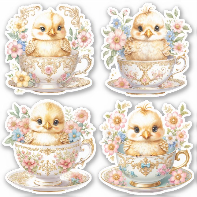 Elegant Chicks in Teacup -  Floral Design (Front)