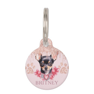 Elegant chihuahua Dog with Glitter Personalized Pet Tag