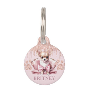 Elegant chihuahua Dog with Glitter Personalized Pet Tag