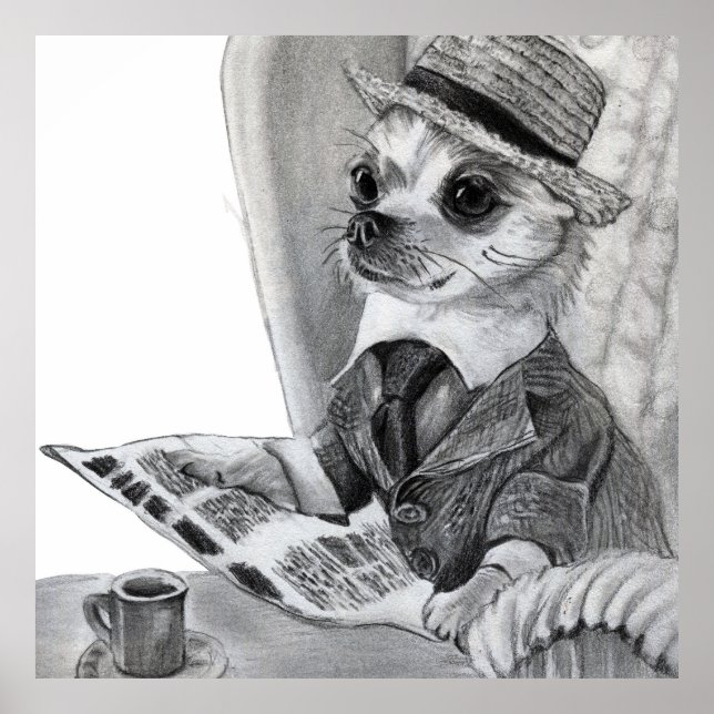  Elegant chihuahua reading newspaper Poster (Front)