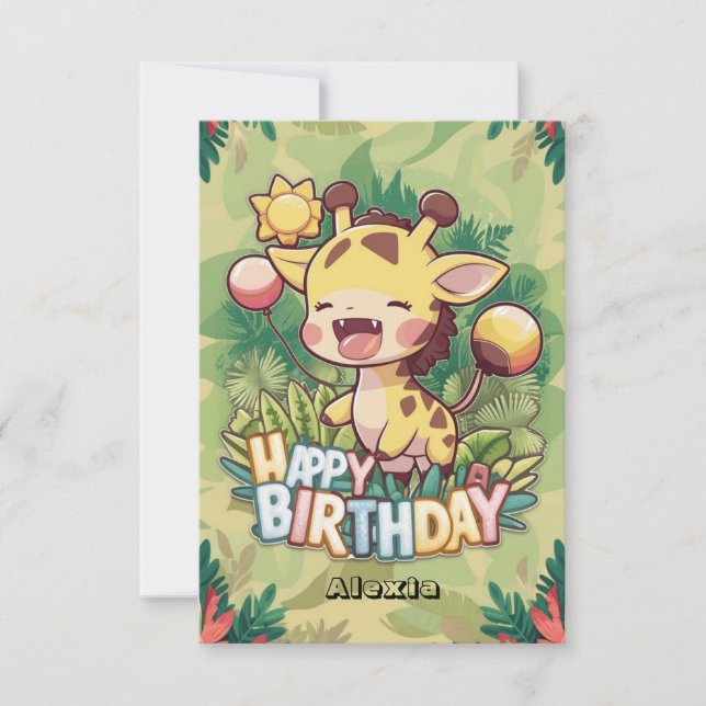 Elegant Children Giraffe Birthday Card (Front)
