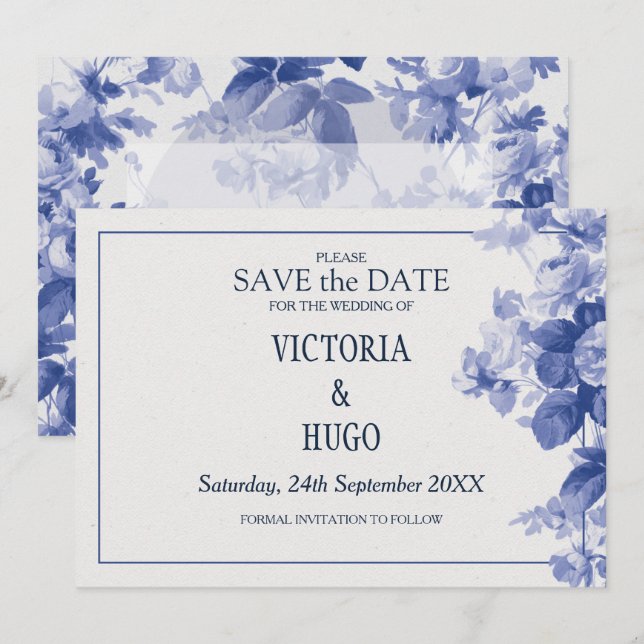 Elegant China Blue Wedding save the date (Front/Back)