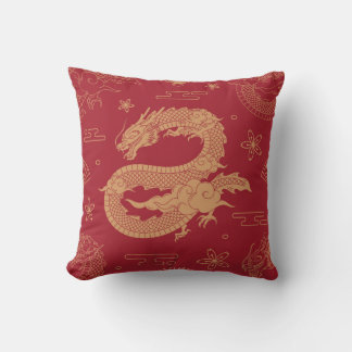 Elegant Chinese Dragon Velvet Effect Throw Pillow