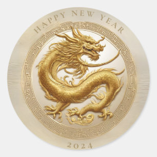 Elegant Chinese New Year Gold Dragon Classic Round Sticker
