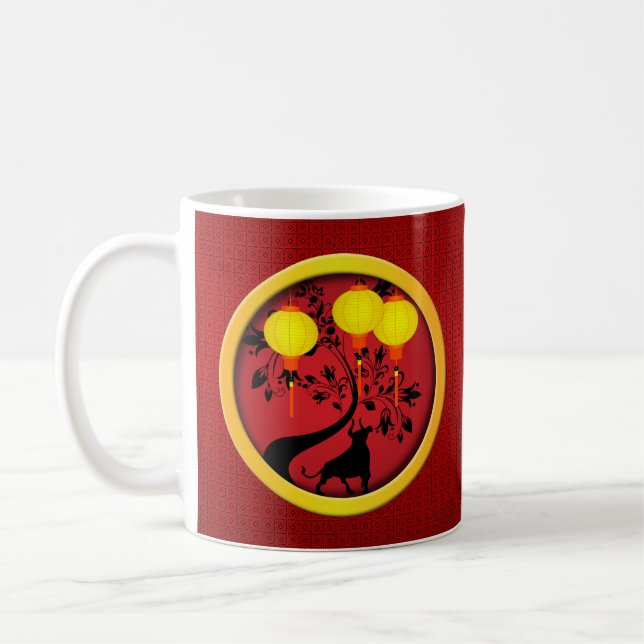 Elegant Chinese New Year Ox Lanterns Coffee Mug (Left)