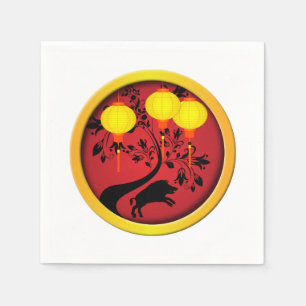 Elegant Chinese New Year Pig Gold Lanterns Napkin