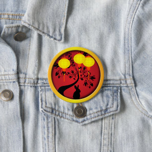 Elegant Chinese New Year Rabbit Gold Lanterns 3 Inch Round Button