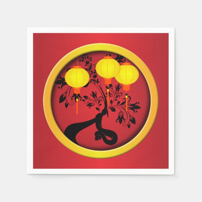Elegant Chinese New Year Snake Gold Lanterns Napkin (Front)