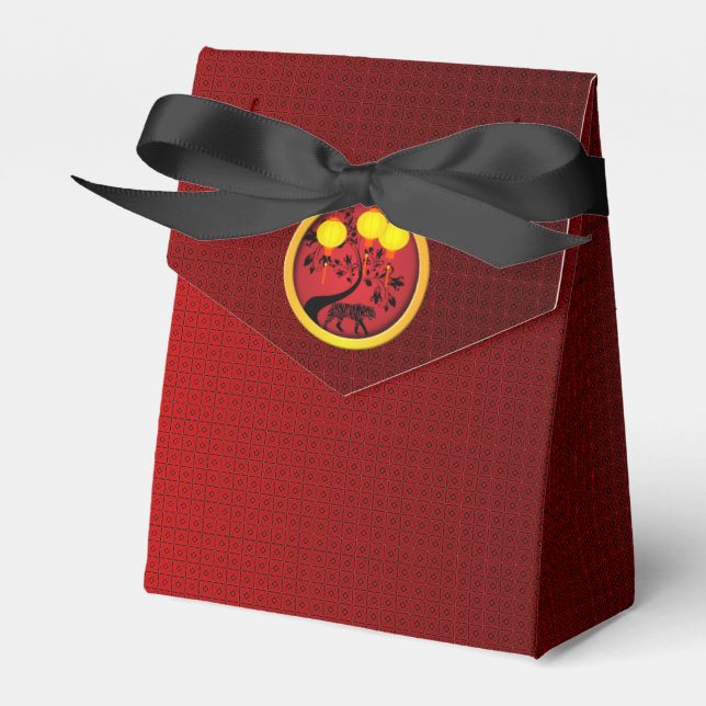 Elegant Chinese New Year Tiger Gold Lanterns Favor Box (Front Side)