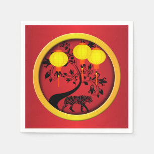 Elegant Chinese New Year Tiger Gold Lanterns Napkin