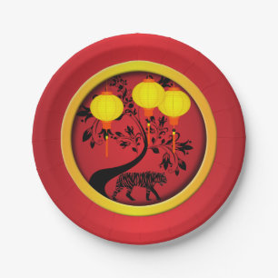 Elegant Chinese New Year Tiger Lanterns Paper Plate