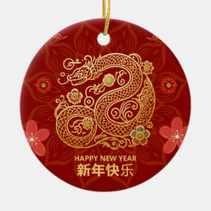 Elegant Chinese New Year with Gold Snake Ceramic Ornament