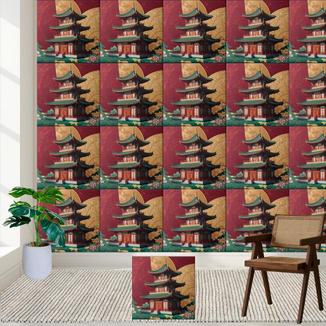 Elegant Chinese Pagoda Chinoiserie Tile (Elegant Chinese Pagoda Chinoiserie Tile)