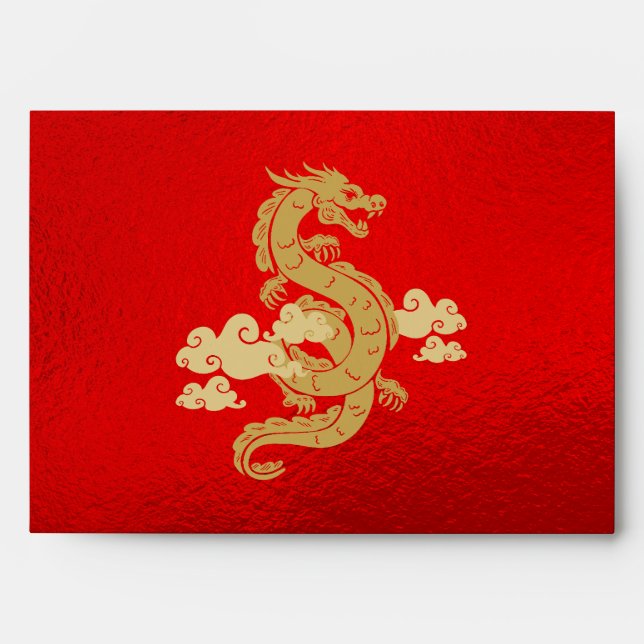 Elegant Chinese Year Dragon Red Gold Envelope (Front)