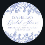 Elegant Chinoise Dusty Blue Floral Bridal Shower Classic Round Sticker<br><div class="desc">Add a touch of vintage elegance to your bridal shower favours with the Elegant Vintage Dusty Blue Floral Bridal Shower Stickers. These stickers feature a charming dusty blue floral design that exudes timeless sophistication. Whether you're sealing envelopes, decorating favour bags, or adding a special touch to various items, these stickers...</div>