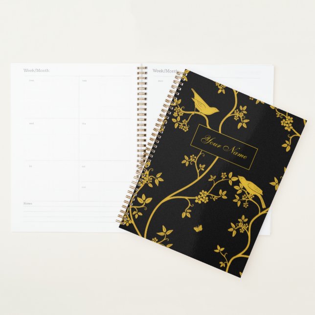 Elegant Chinoiserie Bieds in Gold and Black  Planner (Display)