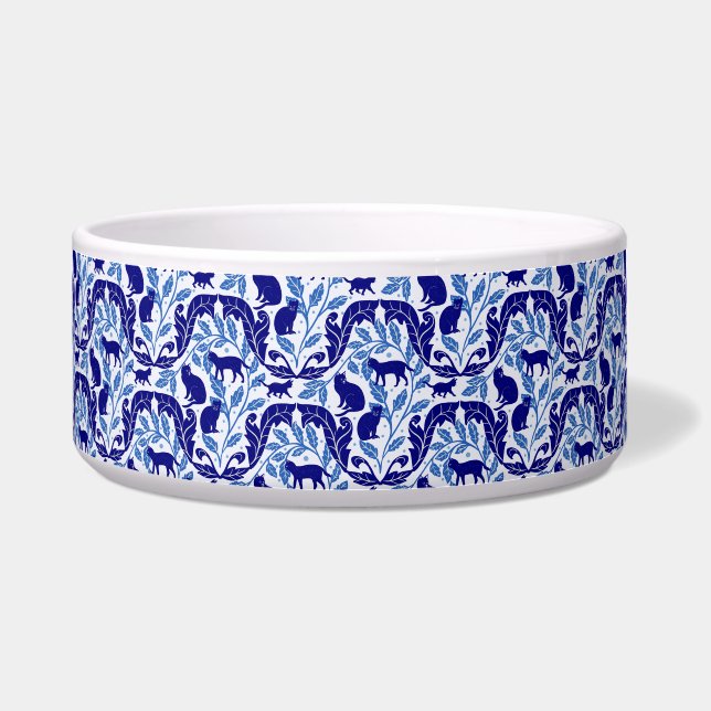 Elegant Chinoiserie Blue Black Cat-Whimsical  (Front)