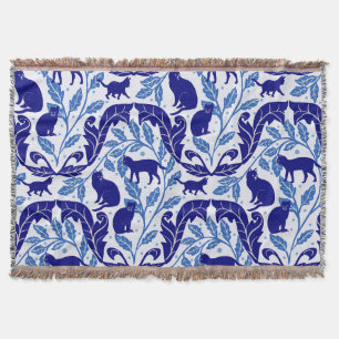 Elegant Chinoiserie Blue Black Cat-Whimsical Throw Blanket
