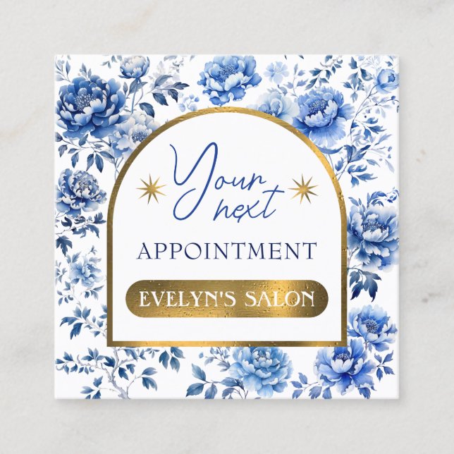 Elegant chinoiserie blue flowers appointment card (Front)