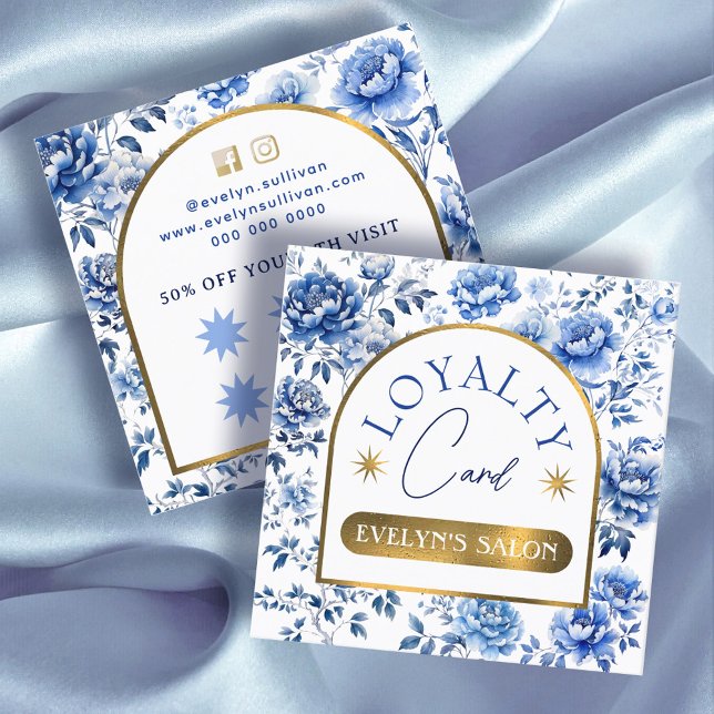 Elegant chinoiserie blue flowers loyalty card (Creator Uploaded)