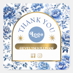 Elegant chinoiserie blue flowers sticker