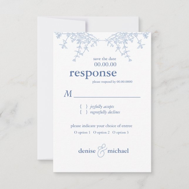Elegant Chinoiserie Blue Pagoda Wedding RSVP  Invitation (Front)