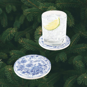 Elegant Chinoiserie Blue White Floral Coaster