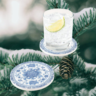 Elegant Chinoiserie Blue White Floral Coaster