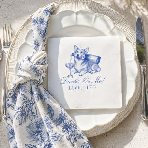 Elegant Chinoiserie Corgi Champagne Wedding Napkin