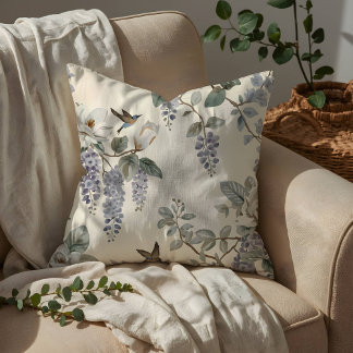 Elegant Chinoiserie Floral & Birds Throw Pillow