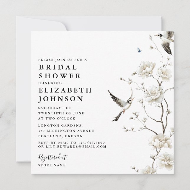 Elegant Chinoiserie Floral Garden Bridal Shower Invitation (Front)