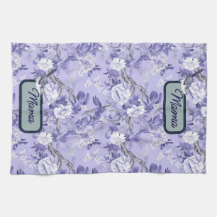 Elegant Chinoiserie Floral Lilac Kitchen Towel