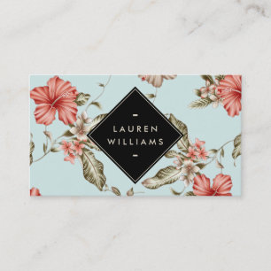 Elegant Chinoiserie Floral Pattern on Vintage Blue Business Card