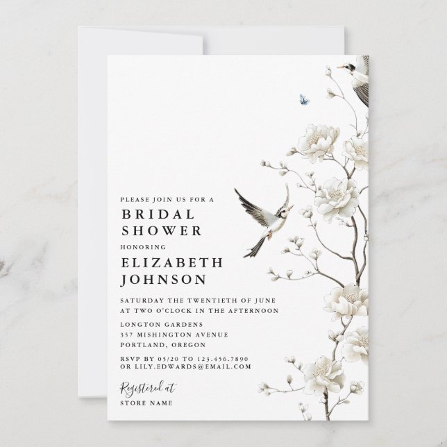 Elegant Chinoiserie Floral QR Code Bridal Shower Invitation (Front)
