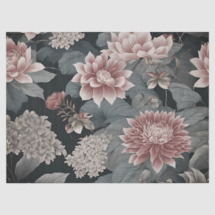 Elegant Chinoiserie Florals Grey Raspberry Tissue Paper